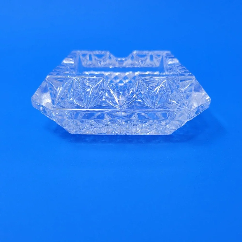 MCM Crystal Ashtray‎ Diamond Cut Square Vintage Heavy Glass Small Chip